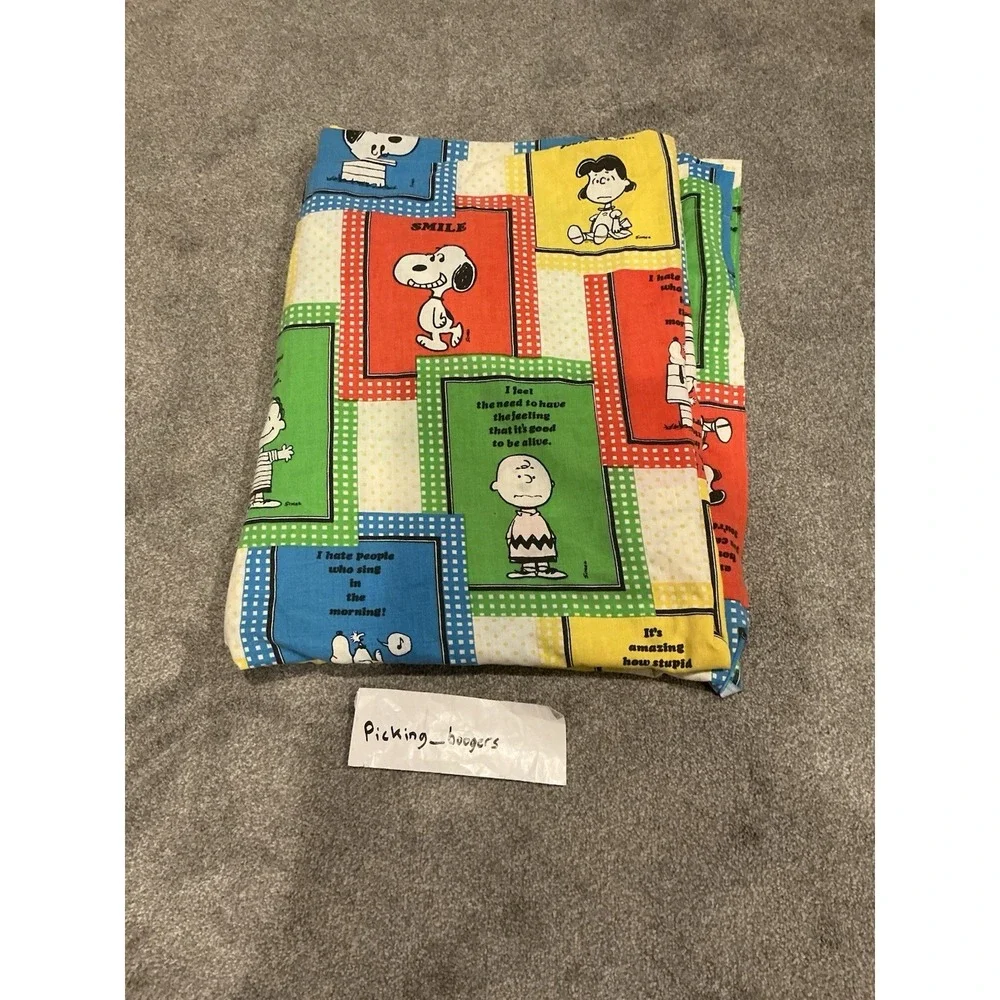 Vintage 1970s Peanuts Charles Schultz Twin Set, Sheet Flat, Fitted, 2 Pillowcase